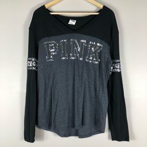 PINK Victoria's Secret Black and Gray Long Sleeve Tee